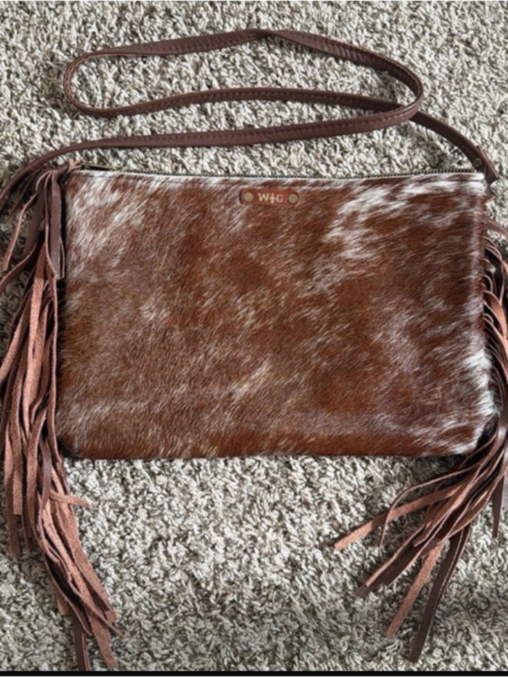 Brown Cowhide Fringe Crossbody Bag
